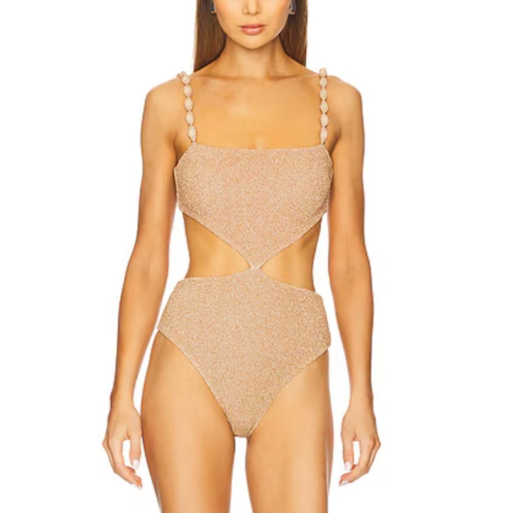 Devon Windsor REVOLVE Pippa one Piece Gold Glitter Swimsuit metallic swimwear XS